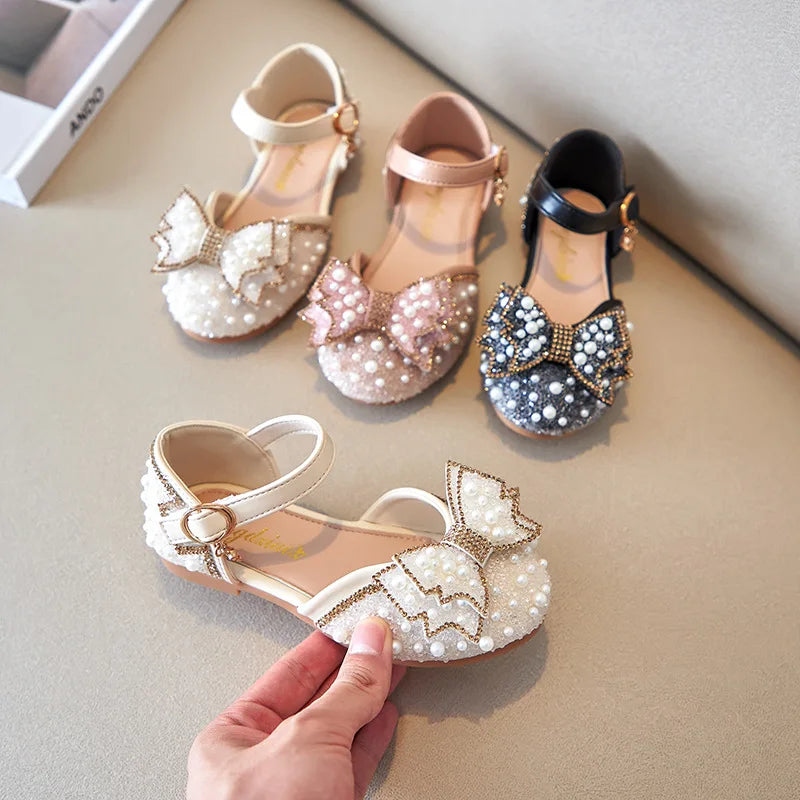 Sandals with Bow & Pearl Sequins